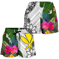 Hawaii Women's Short White - Turtle Plumeria Banana Leaf - Polynesian Pride