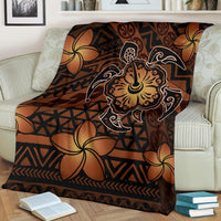 Hawaii Mix Polynesian Turtle Plumeria Premium Blanket - AH - Nick Style - Orange - Polynesian Pride