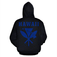 Polynesian Kakau Kanaka Map of Hawaii Hoodie Blue - Polynesian Pride