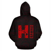 Polynesian Kakau Kanaka Map of Hawaii Hoodie Red - Polynesian Pride