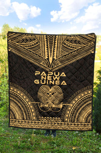 Papua New Guinea Premium Quilt - Papua New Guinea Coat Of Arms Polynesian Chief Gold Version - Polynesian Pride