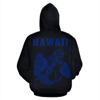 Polynesian Kakau Anchor Hibiscus Hawaii Hoodie Blue - Polynesian Pride
