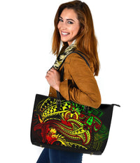 Vanuatu Polynesian Leather Tote Bag - Reggae Shark Polynesian Tattoo - Polynesian Pride