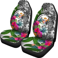 Niue Custom Personalised Car Seat Covers White - Turtle Plumeria Banana Leaf - Polynesian Pride