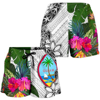 Guam Women's Short White - Turtle Plumeria Banana Leaf - Polynesian Pride