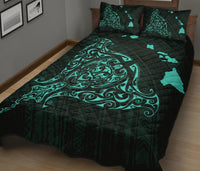 Rays Hawaii Map Polynesian Quilt Bed Set - Turquoise - Polynesian Pride