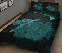 Hawaii Polynesian Hibiscus Turtle Map Quilt Bed Set - AH - Blue - Polynesian Pride