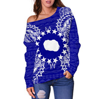 Cook Islands Polynesian Shoulder Sweater Map Blue - Polynesian Pride