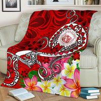 Hawaii Polynesian Premium Blanket - Hawaii Seal With Turtle Plumeria (Red) - Polynesian Pride