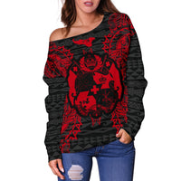 Tonga Polynesian Shoulder Sweater Map Red - Polynesian Pride