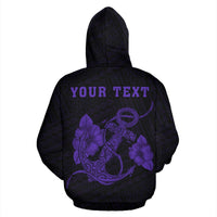 Polynesian Kakau Anchor Hibiscus Hawaii Custom Zip Hoodie Purple - Polynesian Pride
