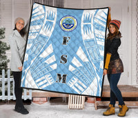 Federated States Of Micronesia Premium Quilt - Federated States Of Micronesia Seal Polynesian White Tattoo (Blue) - Polynesian Pride