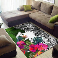 Nauru Area Rug White - Turtle Plumeria Banana Leaf - Polynesian Pride
