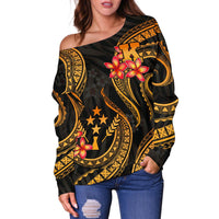 Kosrae Micronesian Women Off Shoulder Sweater - Gold Plumeria - Polynesian Pride