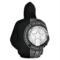 Northern Mariana Islands Polynesian All Over Zip up Hoodie Black Line - Polynesian Pride