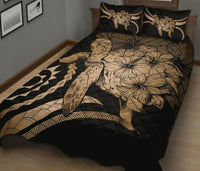 Hawaii Turtle Hibiscus Polynesian Vintage Quilt Bed Set - Gold - Polynesian Pride
