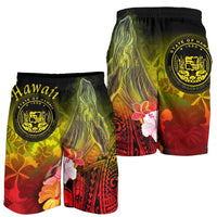 Polynesian Hawaii Men's Shorts - Humpback Whale with Tropical Flowers (Yellow) - Polynesian Pride