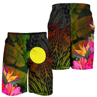 Palau Polynesian Men's Shorts - Hibiscus and Banana Leaves - Polynesian Pride