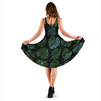 Polynesian Midi Dress - Green Monstera Leave - Polynesian Pride