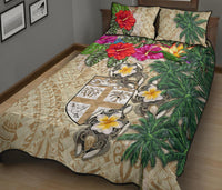 Fiji Polynesian Quilt Bed Set - Hibiscus Turtle Tattoo Beige - Polynesian Pride