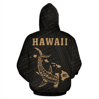 Hawaii Kakau Polynesian Gold Hammerhead Shark Hoodie - Polynesian Pride