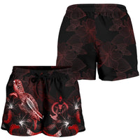 Vanuatu Polynesian Women's Shorts - Turtle With Blooming Hibiscus Red - Polynesian Pride
