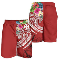 Wallis and Futuna Polynesian Men's Shorts - Summer Plumeria (Red) - Polynesian Pride