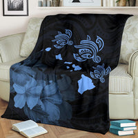 Hawaii Hibiscus Map Polynesian Ancient Blue Premium Blanket - Polynesian Pride