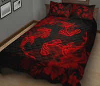 Hawaii Head Hammer Shark Hibiscus Red Quilt Bed Set - Polynesian Pride
