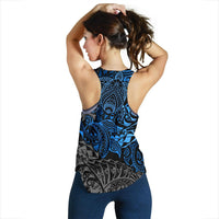 Polynesian Hawaii (Kanaka Maoli) Women's Racerback Tank - Blue Turtle Hibiscus Flowing - Polynesian Pride