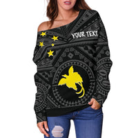 Papua New Guinea Personalised Women's Off Shoulder Sweater - Flag With Polynesian Patterns (Black) - Polynesian Pride
