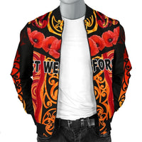 Anzac Lest We Forget Poppy Men Bomber Jacket New Zealand Maori Silver Fern - Australia Aboriginal - Polynesian Pride