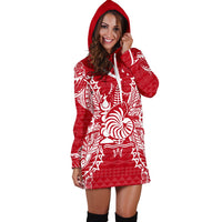 New Caledonia Polynesian Hoodie Dress Map Red White - Polynesian Pride