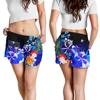 Fiji Women's Shorts - Humpback Whale with Tropical Flowers (Blue) - Polynesian Pride