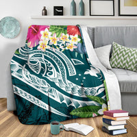 Papua New Guinea Polynesian Premium Blanket - Summer Plumeria (Turquoise) - Polynesian Pride