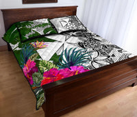 Wallis And Futuna Quilt Bed Set White - Turtle Plumeria Banana Leaf - Polynesian Pride
