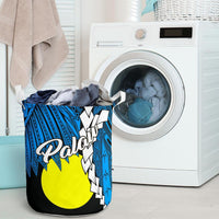 Palau Polynesian Laundry Basket - Tribal Wave Tattoo Blue Flag Style - Polynesian Pride