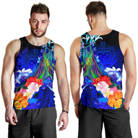 Custom Personalised Samoa Men's Tank Top - Humpback Whale with Tropical Flowers (Blue) - Polynesian Pride