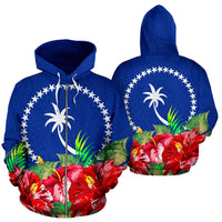 Chuuk Polynesian Zip Hoodie Flag Hibiscus Unisex Blue - Polynesian Pride
