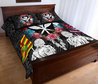 Hawaii Map Kanaka Two Men Holding Flag Quilt Bed Set - AH - White - Polynesian Pride