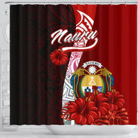 Nauru Polynesian Shower Curtain - Coat Of Arm With Hibiscus - Polynesian Pride