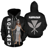 Polynesian Hawaii Zip up Hoodie Poliahu Hawaiian God of the Myths and Legends Unisex Black - Polynesian Pride