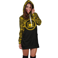 Samoa Women Hoodie Dress - Samoa Coat Of Arms Polynesian Gold Black - Polynesian Pride