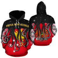 Papua New Guinea Hoodie Papua New Guinea Flag Coat of Arms Octopus Style K9 Unisex Red - Polynesian Pride