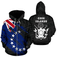 Cook Islands Flag Coat of Arms Polynesian Zip up Hoodie 01 Unisex Black - Polynesian Pride