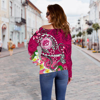 FSM Women's Off Shoulder Sweater - Turtle Plumeria (PINK) - Polynesian Pride