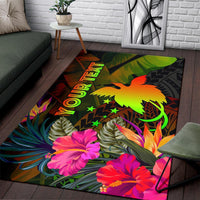 Papua New Guinea Polynesian Personalised Area Rug - Hibiscus and Banana Leaves Reggae - Polynesian Pride