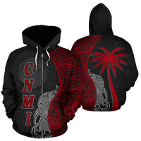 Northern Mariana Islands Polynesian Zip up Hoodie Coconut Tree Red Unisex Red - Polynesian Pride