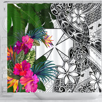 Wallis And Futuna Shower Curtain White - Turtle Plumeria Banana Leaf - Polynesian Pride