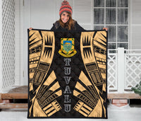 Tuvalu Premium Quilt - Tuvalu Coat Of Arms Polynesian Gold Tattoo - Polynesian Pride